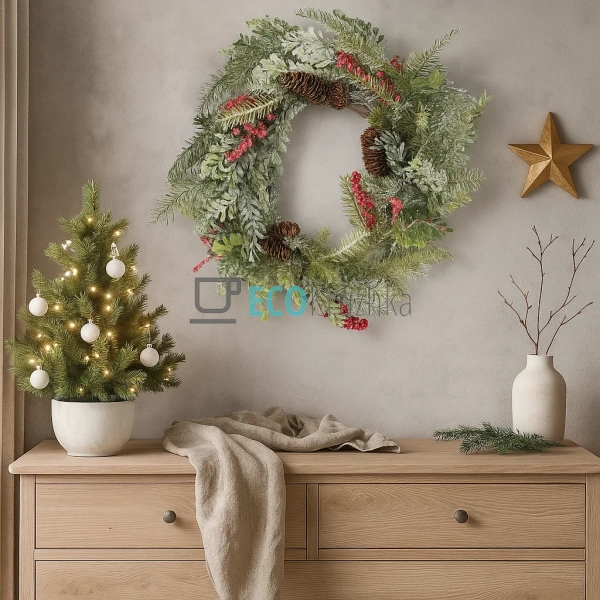 Новорічний вінок з декором з шишок та ягід, 60 см (Модел ... Новорічний вінок з декором з шишок та ягід, 60 см (Модел ...