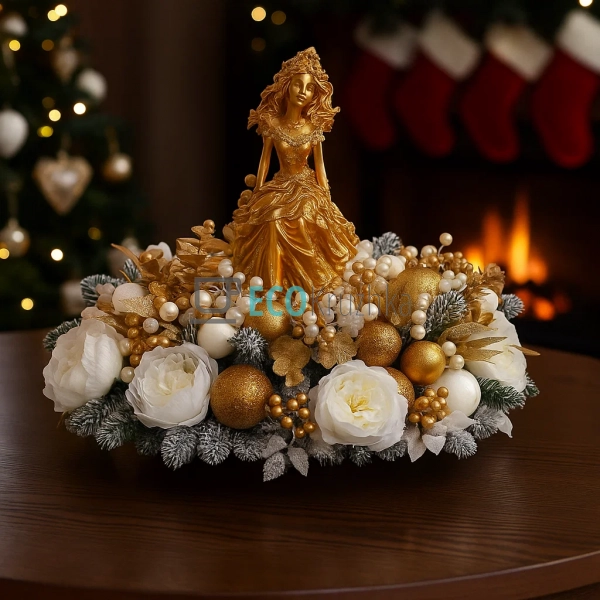Новорічний вінок "Дівчинка", прикрашений гілками хвої, я ... Новорічний вінок "Дівчинка", прикрашений гілками хвої, я ...
