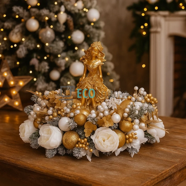 Новорічний вінок "Дівчинка", прикрашений гілками хвої, я ... Новорічний вінок "Дівчинка", прикрашений гілками хвої, я ...