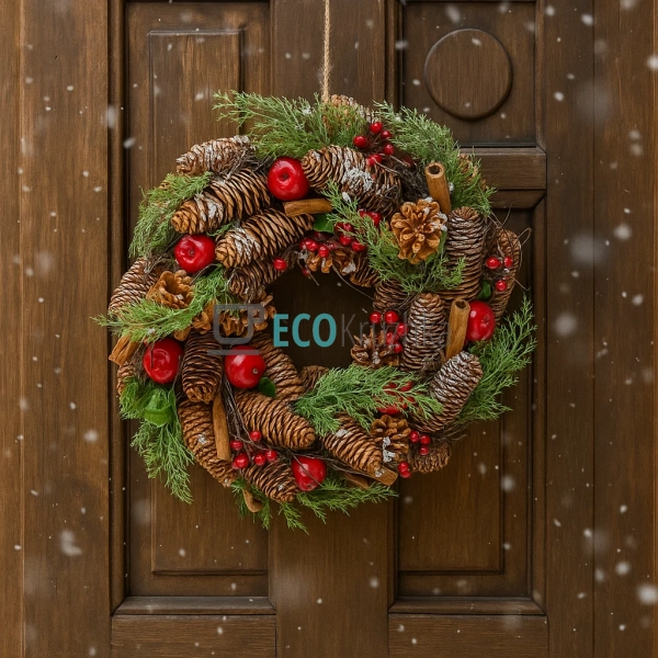 Вінок новорічний 35 см з декором з ягід та шишок (Модель ... Вінок новорічний 35 см з декором з ягід та шишок (Модель ...