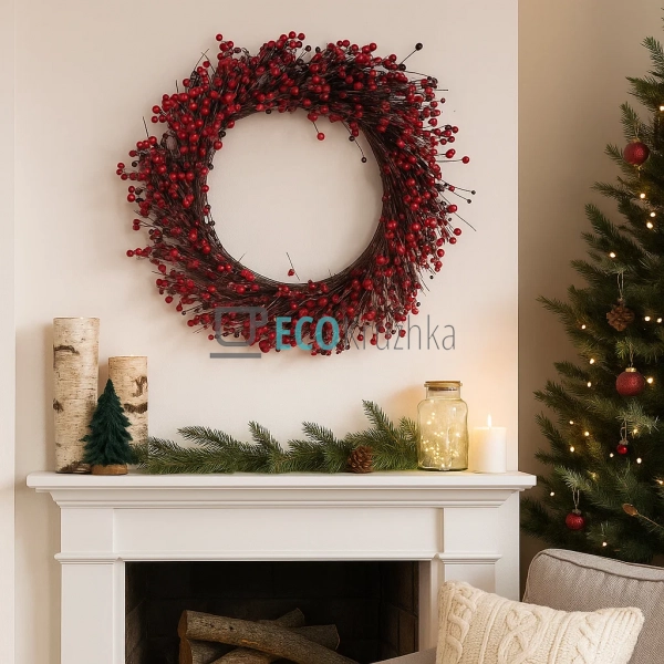 Декоративний вінок із червоних ягід 70 см (Модель 758-31 ... Декоративний вінок із червоних ягід 70 см (Модель 758-31 ...