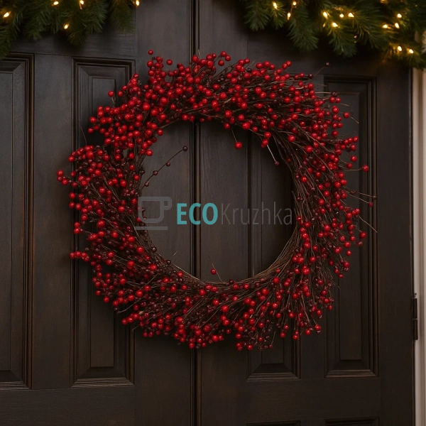 Декоративний вінок із червоних ягід 70 см (Модель 758-31 ... Декоративний вінок із червоних ягід 70 см (Модель 758-31 ...