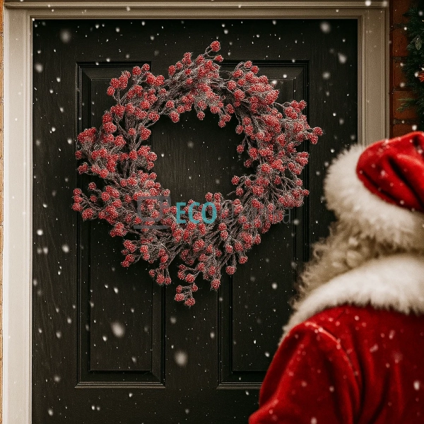 Декоративний вінок із червоних ягід у снігу, 55 см (Моде ... Декоративний вінок із червоних ягід у снігу, 55 см (Моде ...