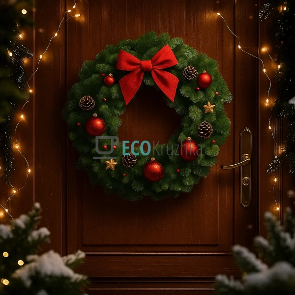 Вінок зі штучної хвої, 75 см, 220 гілок (Модель 840-138) Вінок зі штучної хвої, 75 см, 220 гілок (Модель 840-138)