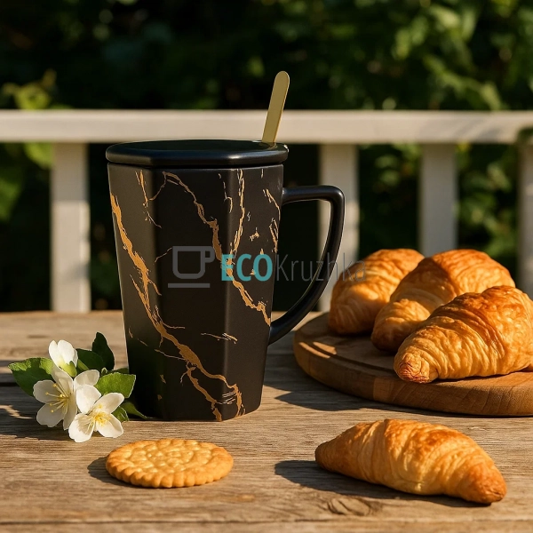 Порцеляновий кухоль-заварник з кришкою та ложкою "Мармур ... Порцеляновий кухоль-заварник з кришкою та ложкою "Мармур ...