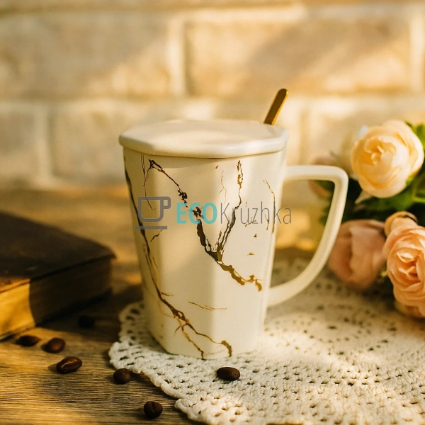 Порцеляновий кухоль-заварник з кришкою та ложкою "Мармур ... Порцеляновий кухоль-заварник з кришкою та ложкою "Мармур ...