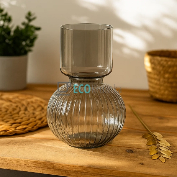 Ваза скляна Bottle grey D15 х 25см, Сіро-синій (527-801) Ваза скляна Bottle grey D15 х 25см, Сіро-синій (527-801)