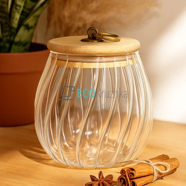 Скляна банка для зберігання продуктів з бамбуковою кришкою, 850 мл (992-291) Скляна банка для зберігання продуктів з бамбуковою кришкою, 850 мл (992-291)