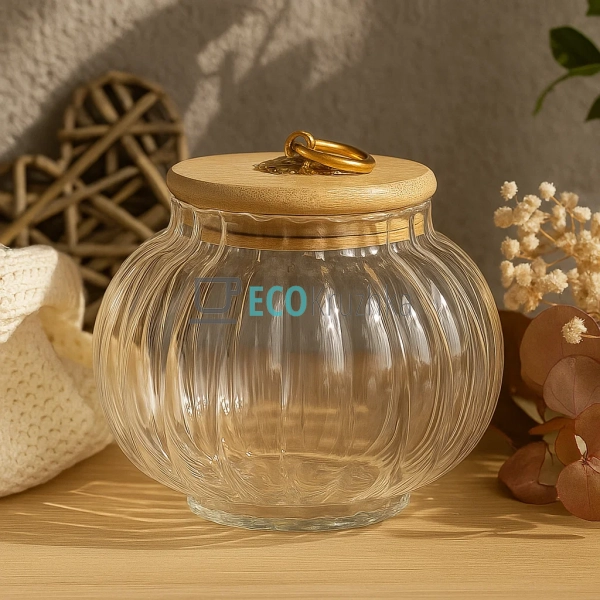 ​Скляна банка для зберігання продуктів з бамбуковою криш ...