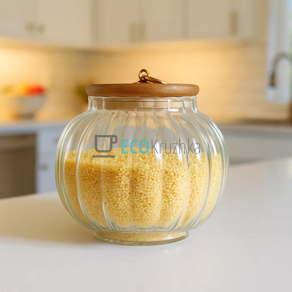 ​Скляна банка для зберігання продуктів з бамбуковою криш ...