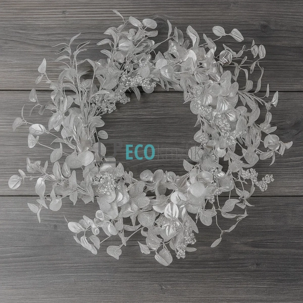 Декоративний вінок з листя та ягід, 70 см, срібного коль ... Декоративний вінок з листя та ягід, 70 см, срібного коль ...