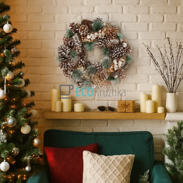 Новорічний декоративний вінок 42 см з натуральних матері ... Новорічний декоративний вінок 42 см з натуральних матері ...