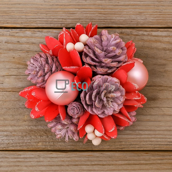 Підвісний декор "Куля" 14 см з шишок, куль і ягід, рожев ... Підвісний декор "Куля" 14 см з шишок, куль і ягід, рожев ...