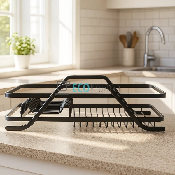 Сушарка для посуду 590x380x130 мм Чорна Kamille KM-0751 Сушарка для посуду 590x380x130 мм Чорна Kamille KM-0751