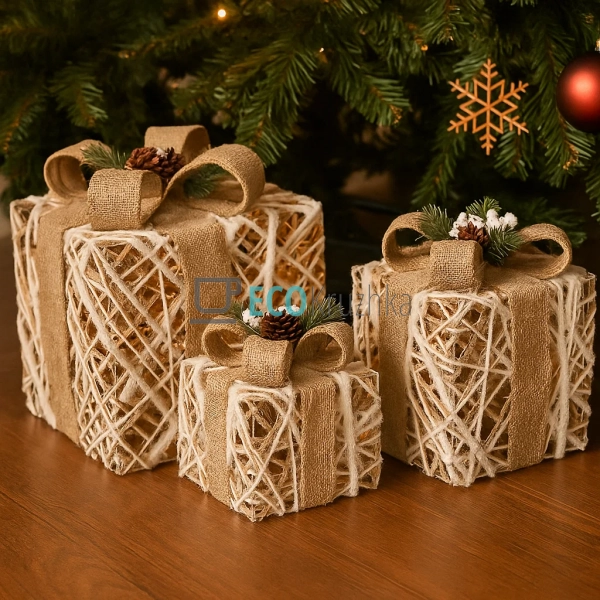 Набір декоративних подарунків з підсвічуванням білий з б ... Набір декоративних подарунків з підсвічуванням білий з б ...