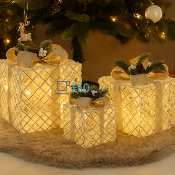 Набір декоративних подарунків з підсвічуванням білий з б ... Набір декоративних подарунків з підсвічуванням білий з б ...