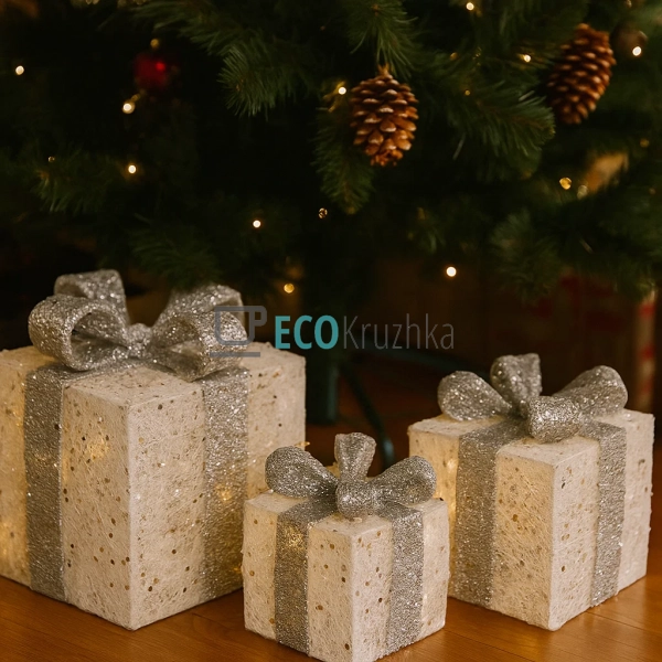 Набір декоративних подарунків з підсвічуванням (3 шт), 1 ... Набір декоративних подарунків з підсвічуванням (3 шт), 1 ...