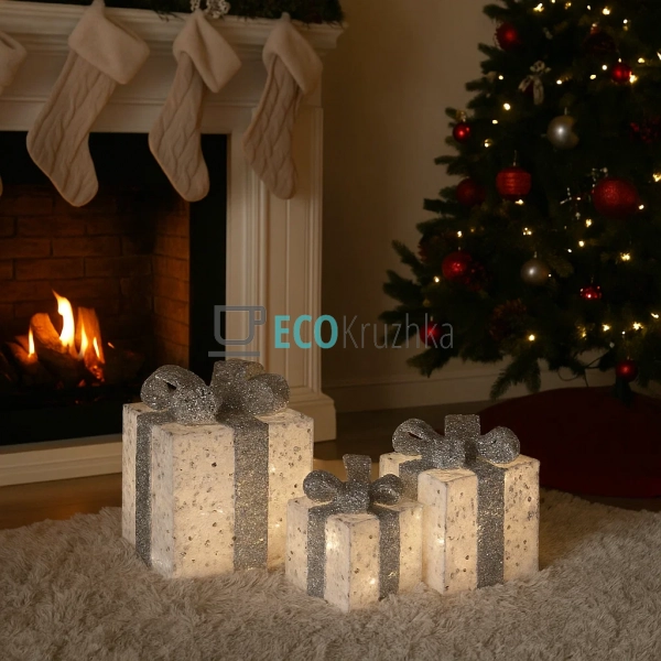 Набір декоративних подарунків з підсвічуванням (3 шт), 1 ... Набір декоративних подарунків з підсвічуванням (3 шт), 1 ...