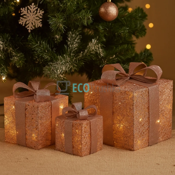 Набір декоративних подарунків з підсвічуванням (3 шт), 1 ... Набір декоративних подарунків з підсвічуванням (3 шт), 1 ...