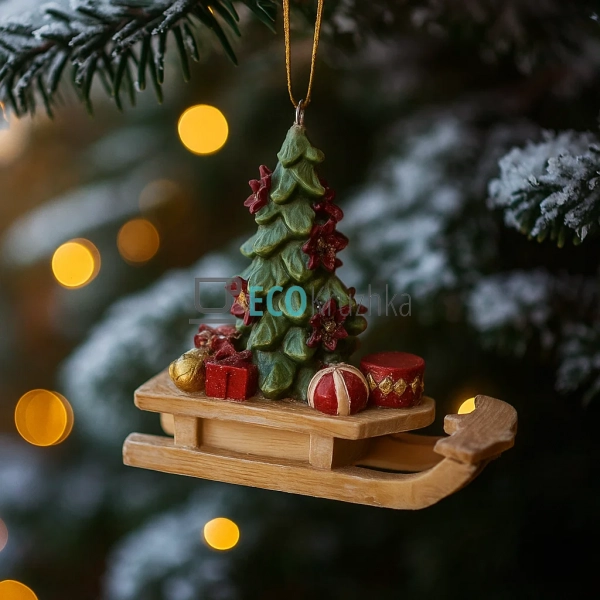 Декоративна підвіска "Санки з ялинкою" – 7.5 см, коричне ... Декоративна підвіска "Санки з ялинкою" – 7.5 см, коричне ...