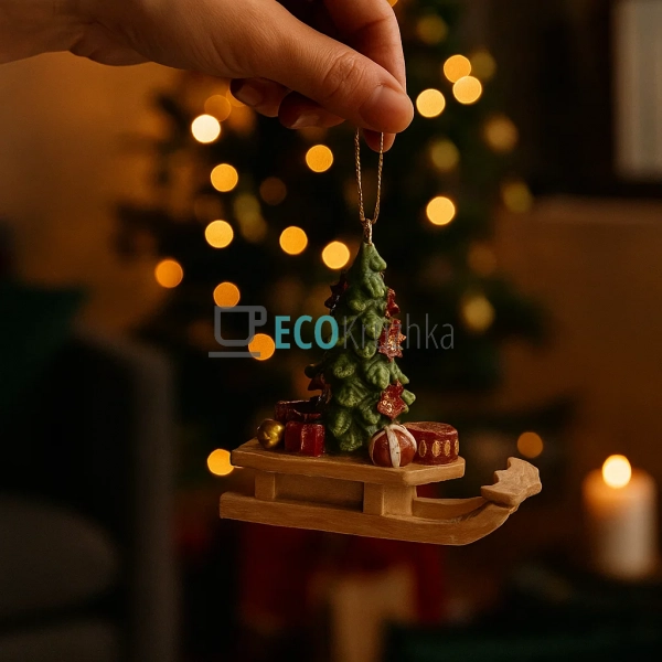 Декоративна підвіска "Санки з ялинкою" – 7.5 см, коричне ... Декоративна підвіска "Санки з ялинкою" – 7.5 см, коричне ...