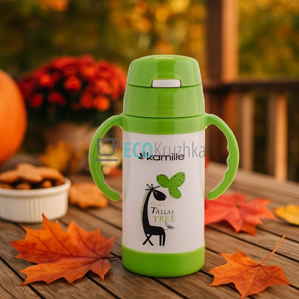 Дитячий термос-поїлка з трубочкою Kamille Салатовий 350м ...