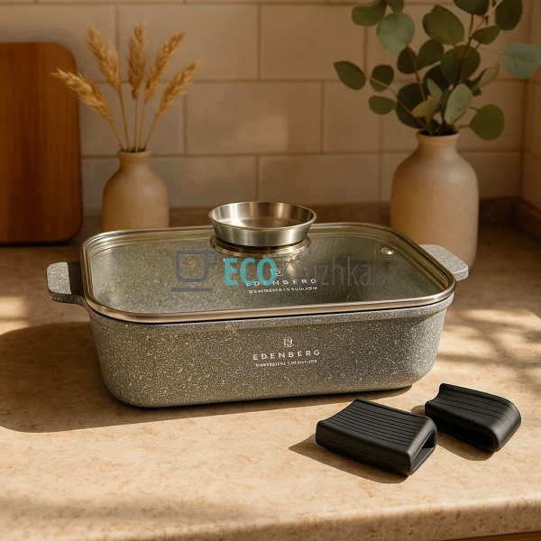 Жаровня алюмінієва з мармуровим покриттям 4 л з кришкою  ...