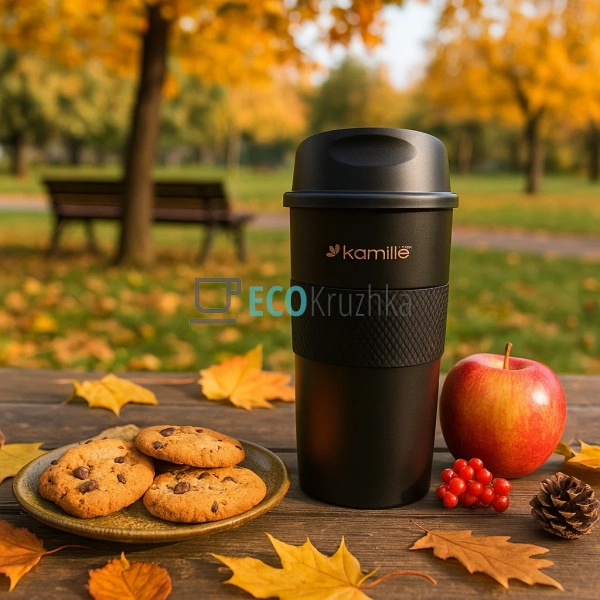 Термокружка Kamille 480мл з нержавіючої сталі з TPR вста ...