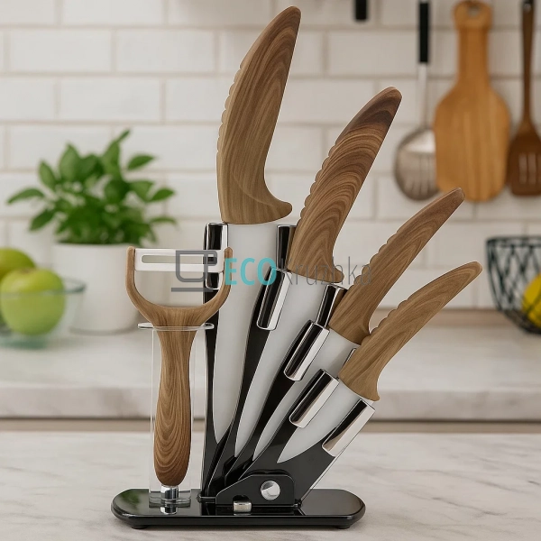Набір керамічних ножів на підставці 6 предметів Коричнев ... Набір керамічних ножів на підставці 6 предметів Коричнев ...