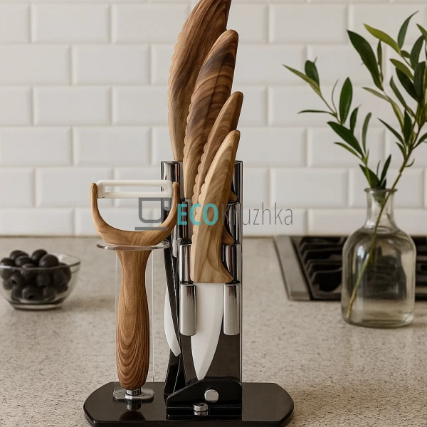 Набір керамічних ножів на підставці 6 предметів Коричнев ... Набір керамічних ножів на підставці 6 предметів Коричнев ...
