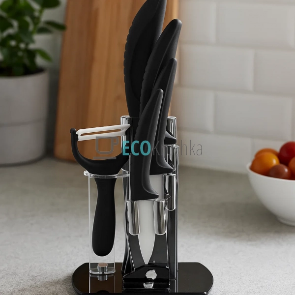 Набір керамічних ножів на підставці 6 предметів Чорний E ... Набір керамічних ножів на підставці 6 предметів Чорний E ...