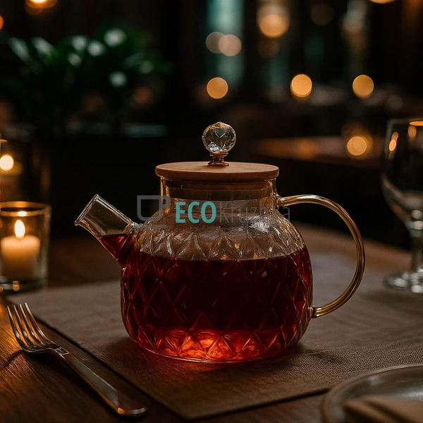 Чайник скляний 1л заварювальний з металевим фільтром Зол ...