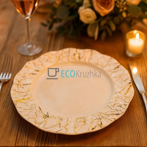 Тарілка порцелянова 29см з хвилястим краєм Мармурова роз ... Тарілка порцелянова 29см з хвилястим краєм Мармурова роз ...