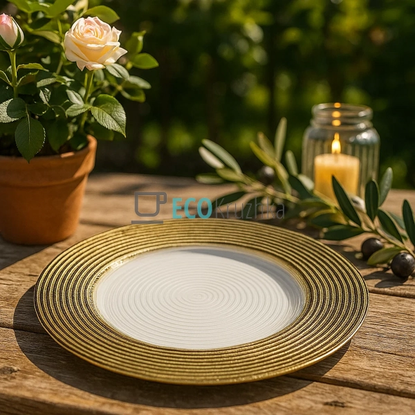 Сервірувальна тарілка скляна, колір - прозорий із золото ... Сервірувальна тарілка скляна, колір - прозорий із золото ...