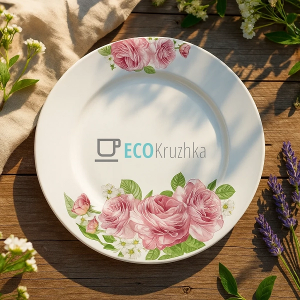 Обідня порцелянова тарілка 23см Рожеві троянди 320-122 Обідня порцелянова тарілка 23см Рожеві троянди 320-122