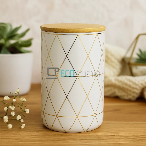 Керамічна банка Ромби з бамбуковою кришкою (850 мл, 16 с ...