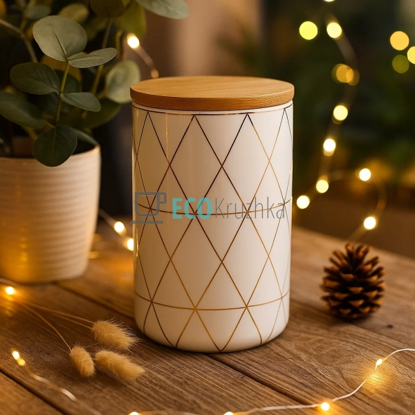 Керамічна банка Ромби з бамбуковою кришкою (850 мл, 16 с ...
