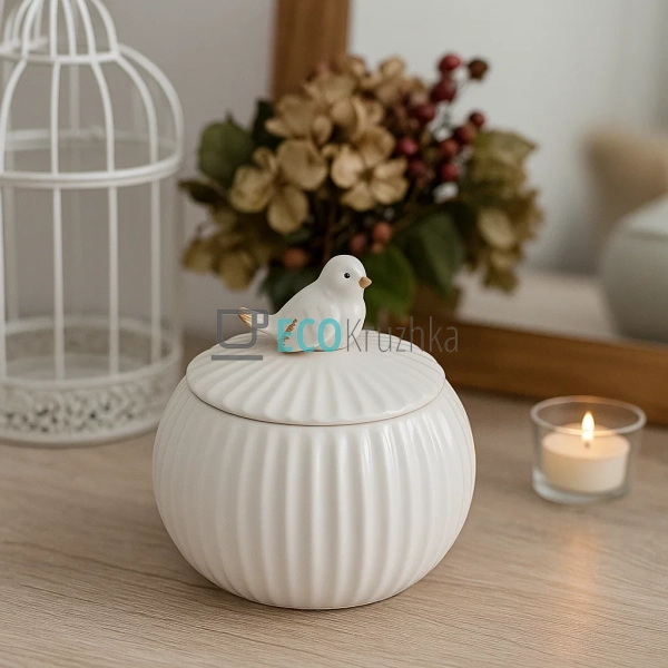 Банка порцелянова 500мл, з фігурною пташкою Білий глянец ... Банка порцелянова 500мл, з фігурною пташкою Білий глянец ...