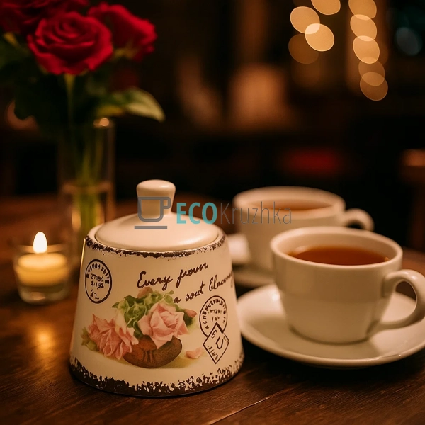 Керамічна цукорниця 200 мл з малюнком "Провансальська т ... Керамічна цукорниця 200 мл з малюнком "Провансальська т ...