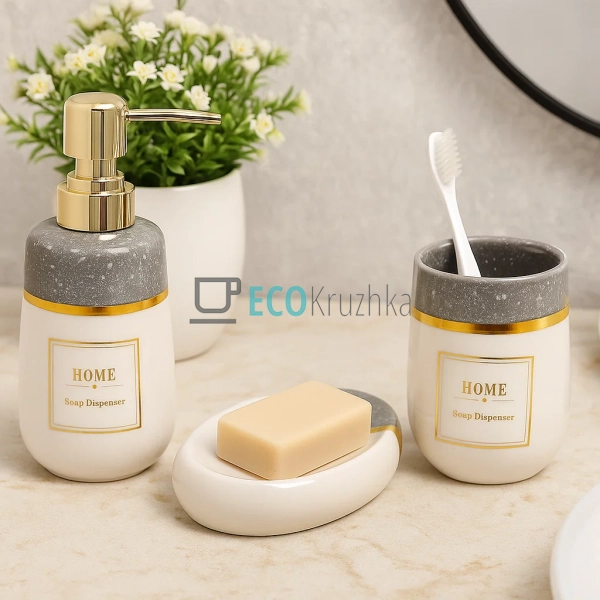 Набір для ванної кімнати "Home" (3 предмети) – дозатор, ... Набір для ванної кімнати "Home" (3 предмети) – дозатор, ...
