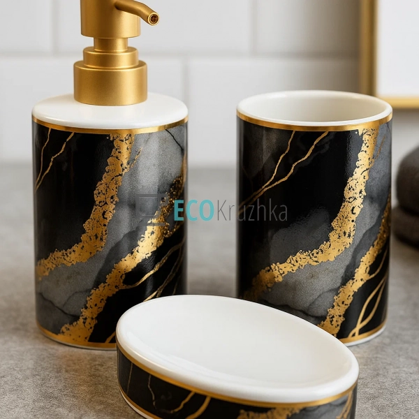 Набір для ванної кімнати "Чорний мармур із золотом" – до ... Набір для ванної кімнати "Чорний мармур із золотом" – до ...