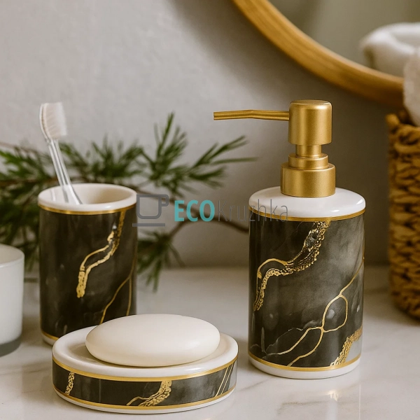 Набір для ванної кімнати "Чорний мармур із золотом" – до ... Набір для ванної кімнати "Чорний мармур із золотом" – до ...