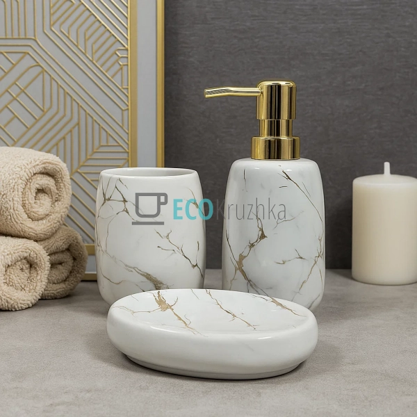Набір для ванної кімнати "Білий мармур із золотом" – доз ... Набір для ванної кімнати "Білий мармур із золотом" – доз ...