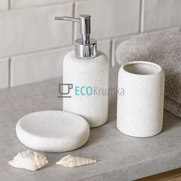 Набір "Granite White" для ванної кімнати: дозатор 350 мл ... Набір "Granite White" для ванної кімнати: дозатор 350 мл ...