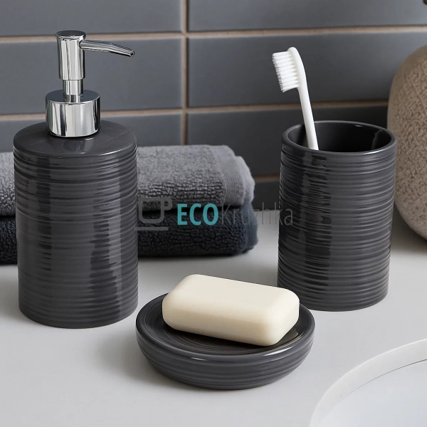 Набір для ванної кімнати (3 предмети): дозатор 390мл, ск ... Набір для ванної кімнати (3 предмети): дозатор 390мл, ск ...