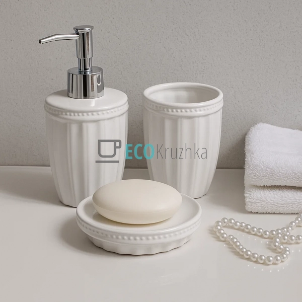 Набір для ванної кімнати (3 предмети): дозатор 390мл, ск ... Набір для ванної кімнати (3 предмети): дозатор 390мл, ск ...