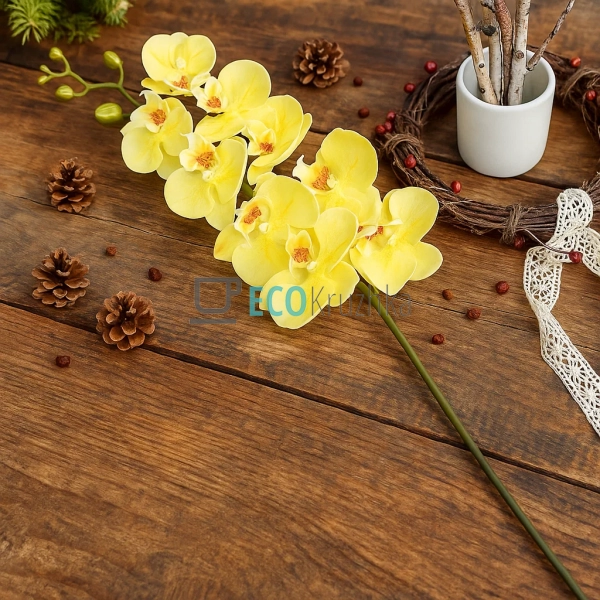 Штучна латексна орхідея, 9 квіток, 15x103 см, жовта (140 ...