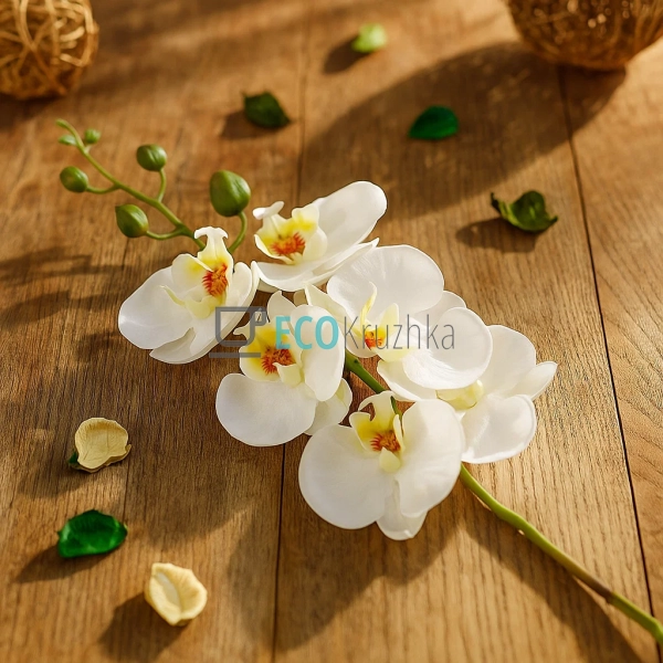 Штучна латексна орхідея, 6 квіток, 14x74 см, біла (140-0 ...