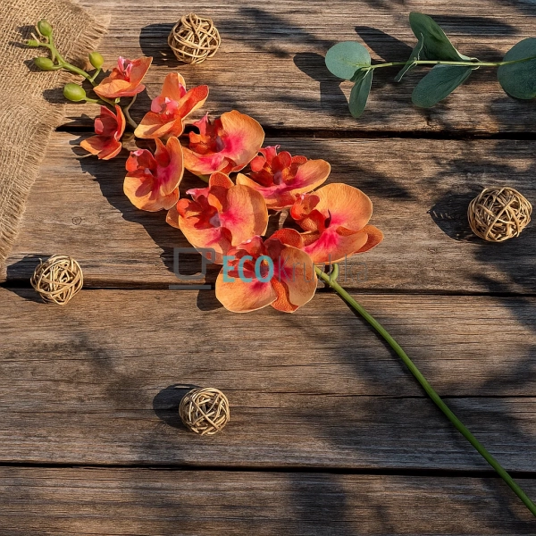 Штучна латексна орхідея, 9 квіток, 15x103 см, помаранчев ...