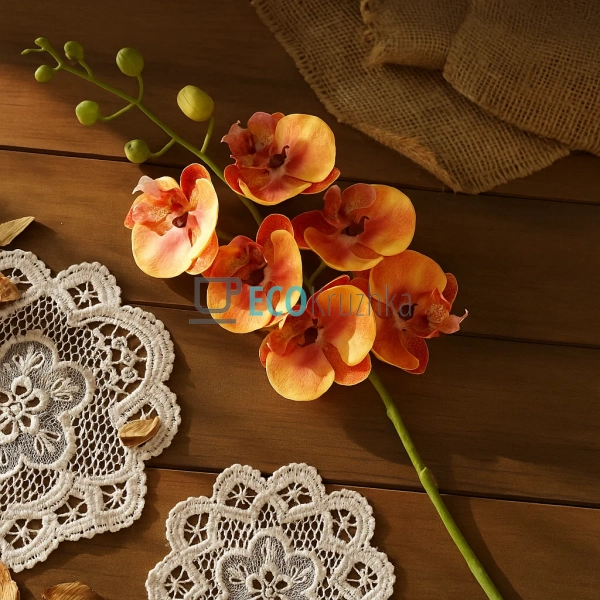 Штучна латексна орхідея, 6 квіток, 14x74 см, помаранчева ...